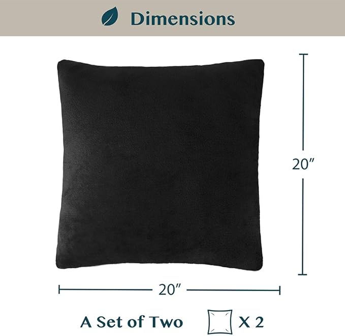 PAVILIA Black Throw Pillow Covers 20x20 Set of 2, Decorative Pillow Cases for Bed Sofa Couch, Boho Aesthetic Accent Decor Cushion for Bedroom Living Room, Velvet Square Euro Sham Covers, Solid Black