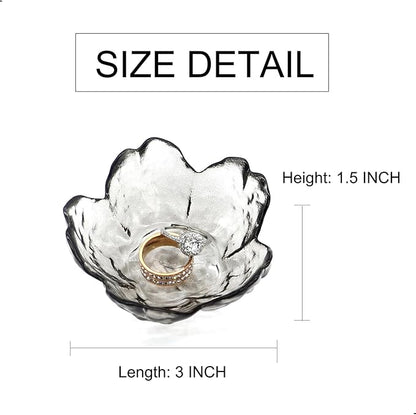 Crystal Black Flower Ring Dish Jewelry Tray, Decorative Glass Trinket Dish, Modern Accent Tray for Vanity