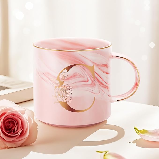 Valentines Day Gifts for Her, Anniversary Birthday Galentines Gifts for Women Mom Grandma Friend Sister Wife Teacher Coworker, Personalized Initial Customized Gift Monogrammed A-Z Coffee Mug 12 OZ(C)