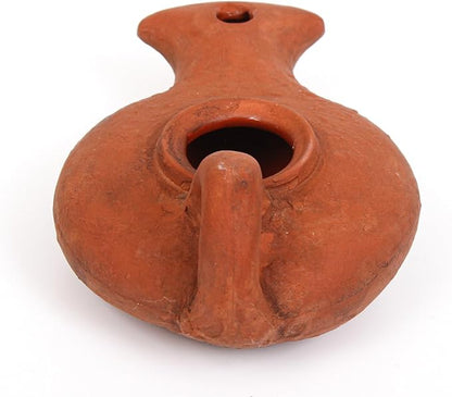 Biblical Herodian Oil Lamp with Handle – Glazed Clay Replica in Gift Box with Certificate of Authenticity - Handmade Holy Land Judaica & Christian Gift