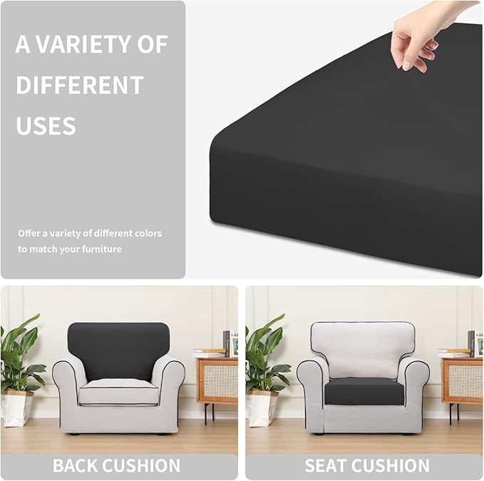 Easy-Going 100% Waterproof Chair Sofa Seat Cushion Slipcovers Couch Cushion Cover Stretch Furniture Protector for Kids, Pets (Chair Cushion, Dark Gray)
