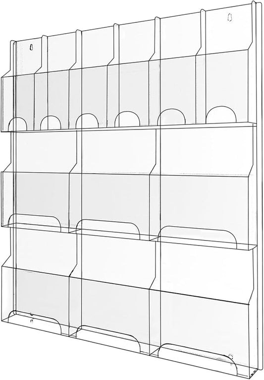 Acrylic Brochure Pamphlet Holder, 6 Magazine Holders and 6 Pamphlet Holders, Clear Brochure Display Stand Wall Mount, Trifold Flyer Rack, Literature Storage Rack for Home, Offices, Waiting Room