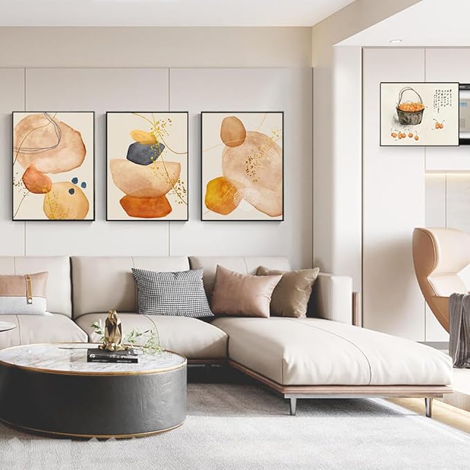 QKF Large Frame Graphics Geometric Abstract Modern Home Wall Art Living Room Bedroom White Wall Decoration Painting Boho Retro Poster Print 20 "X 28" x 3 Panels