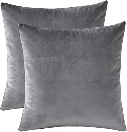 Set of 2 Comfortable Throw Pillow Cover for Bedding, Decorative Accent Cushion Sham Case for Couch Sofa, Soft Solid Velvet with Zipper Hidden - 18"x18", Dolphin Gray