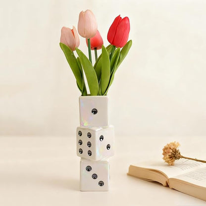 Ceramic Dice Vase - Unique Decor for Dried Flowers, Rose, Pampas Grass - Stunning Design for Any Modern Space for Inspiring Smiles