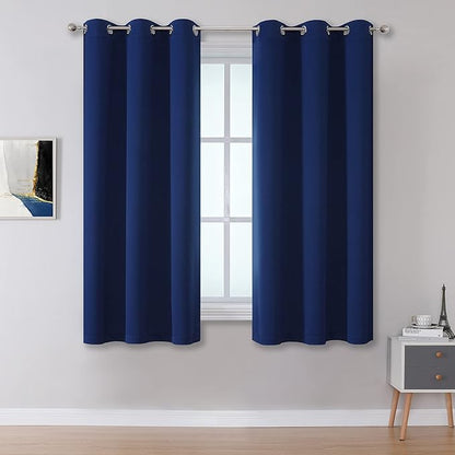 DUALIFE Navy Blue Blackout Curtains 45 Inch Length for Bedroom Thermal Insulated Blue Solid Window Drapes with Grommet Curtains Panels for Living Room Boys Kids Room 38x45 Inches Long