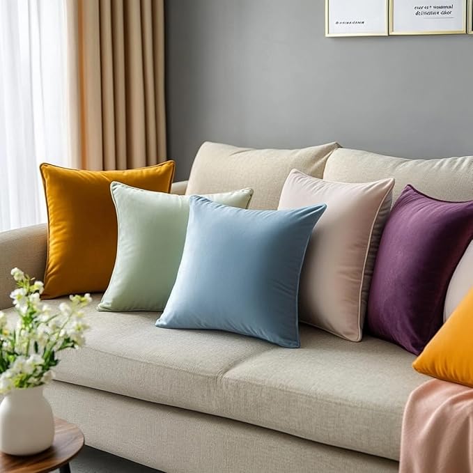 QUORGVES Light Blue Velvet Pillow Covers 22x22 Inch Set of 2, Soft Solid Decorative Square Throw Pillow Covers, Decor Cushion Covers for Bed Sofa Couch Bedroom Living Room - Coastal Sky Baby Blue