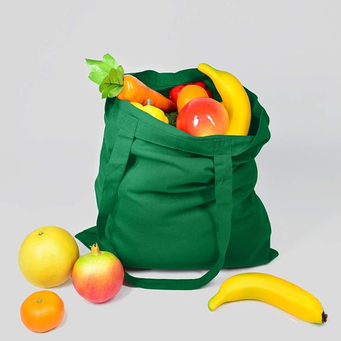 NPBAG 25 Pack 15'' X 16'' Green Cotton Tote Bags, Blank Bulk Cloth bags with 1pc of PTFE Teflon Sheet (M)