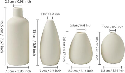 CEMABT Beige Ceramic Vase Set - 4 Small Unique Flower Vases for Centerpieces, Decorative Modern Vases for Home Decor