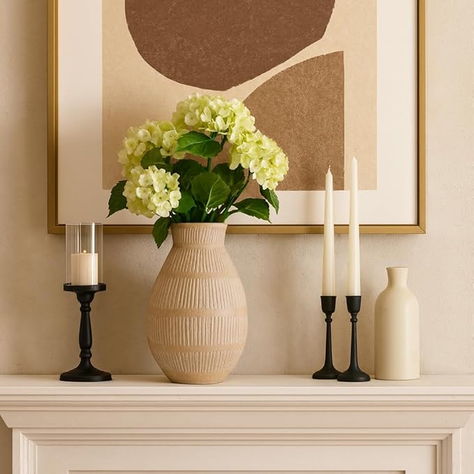 Ceramic Flower Vase for Living Room Decor – Decorative Terracotta Vase with Bold Textured Form for Fresh Flowers or Pampas Grass – Home Centerpiece for Bedroom, Table, or Office Decor – 16" Ivory