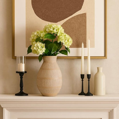 Ceramic Flower Vase for Living Room Decor – Decorative Terracotta Vase with Bold Textured Form for Fresh Flowers or Pampas Grass – Home Centerpiece for Bedroom, Table, or Office Decor – 16" Ivory