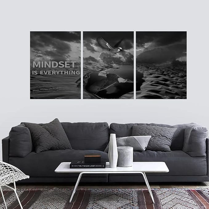 3 Panels Inspirational Canvas Painting Wall Art Motivational Wall Art Success Framed Poster Grind Hustle Positive Quotes Wall Poster Office Inspirational Wall Art for Home Living Room 48''W x 24''H
