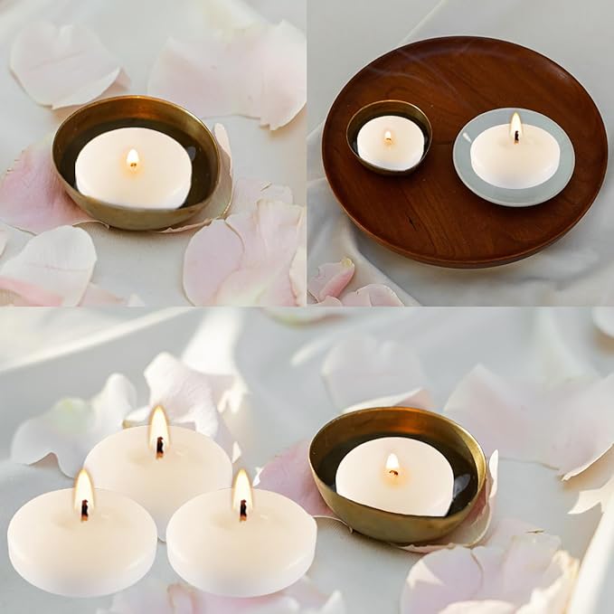 24 Pack Floating Candles, Smoke-Free and odorless, Burning continuously for 5-6 Hours, White, 2-inch Floating Candles, Suitable for Valentine's Day, Weddings, Holidays, Home Decoration……