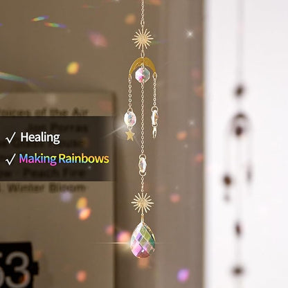 4PK Crystal Suncatcher for Windows Hanging Decor, Prism Sun Catcher with Chain and Hook, Rainbow Maker for Ceiling Garden Home Indoor Ornaments