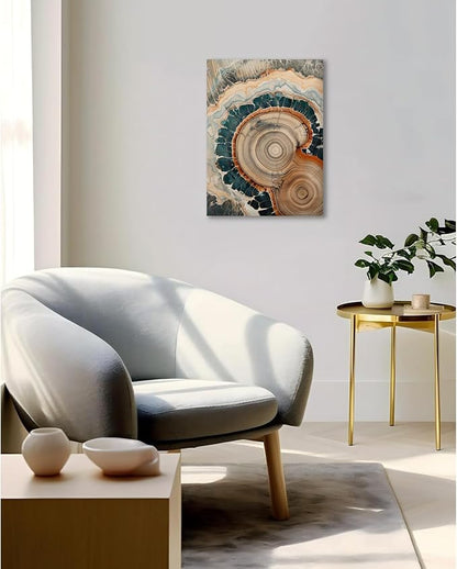 IBHJSART Framed Tree Ring Canvas Wall Art Vintage Colorful Wood Stump Painting Prints Modern Minimalist Pictures Neutral Nature Rustic Farmhouse Decor Living Room Bedroom Bathroom Office