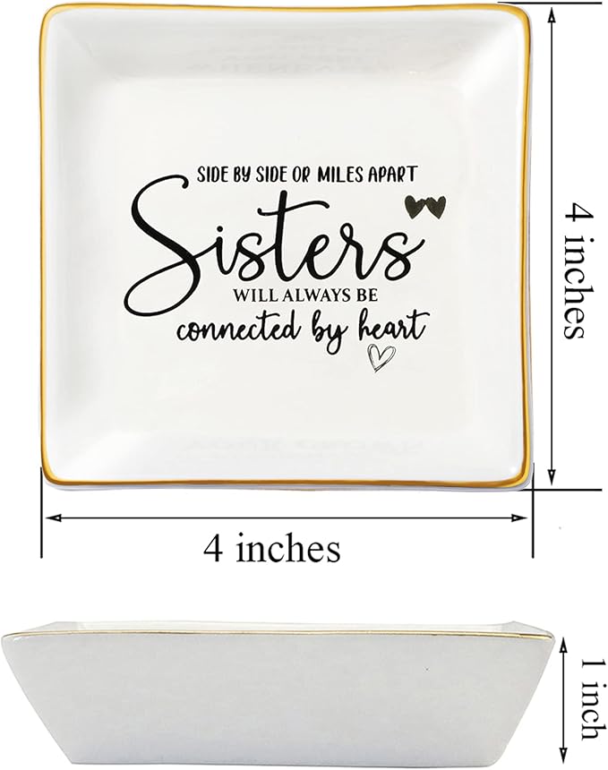 JoycuFF Sister Birthday Gifts from Sisters Ceramic Trinket Dish Jewelry Ring Holder Unique Thanksgiving Day Christmas Gifts for Women Trinkets for H