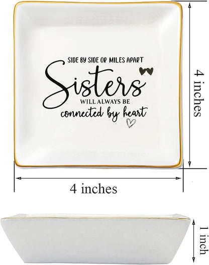 JoycuFF Sister Birthday Gifts from Sisters Ceramic Trinket Dish Jewelry Ring Holder Unique Thanksgiving Day Christmas Gifts for Women Trinkets for H