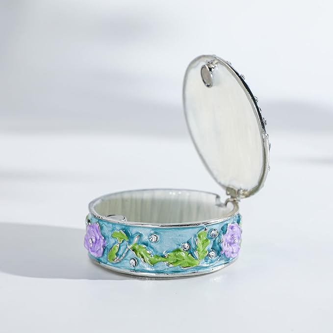 YU FENG 2.1inch Small Vintage Round Trinket Box Hinged Trinket Boxes Jeweled Ring Box Jewelry Trinket Box Gift for Girl Women Christmas Gift