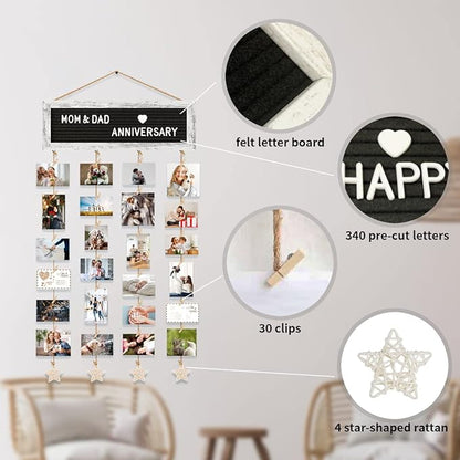 Picture Frames Collage Wall Decor Photo Frames Collage for Wall Decor, Rustic Felt Letter Board with 340 Letters and 30 Clips, Unique DIY Picture Frame Photo Organizer, Gifts for Teen Girls