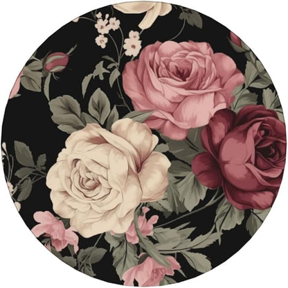6 Pcs Ceramic Coasters with Holder Absorbent Drink Round Vintage Pink and Cream Dark Floral Design for Home Table Coffee Cup Wine Beer Bar,Size 4 inches