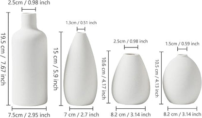 CEMABT White Ceramic Vase Set - 4 Small Unique Flower Vases for Centerpieces, Modern Home Decor