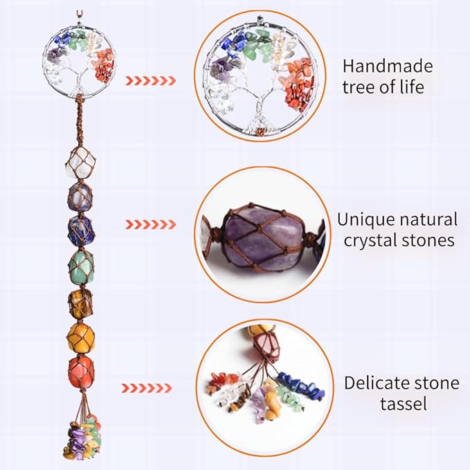 Handmade Crystal Window Car Hanging Ornaments 7 Chakra Home Decoration Feng Shui Ornament Car Decoration Christmas Decorations Ornaments (Chakra-Round)