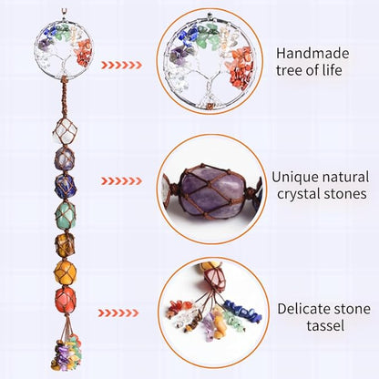 Handmade Crystal Window Car Hanging Ornaments 7 Chakra Home Decoration Feng Shui Ornament Car Decoration Christmas Decorations Ornaments (Chakra-Round)