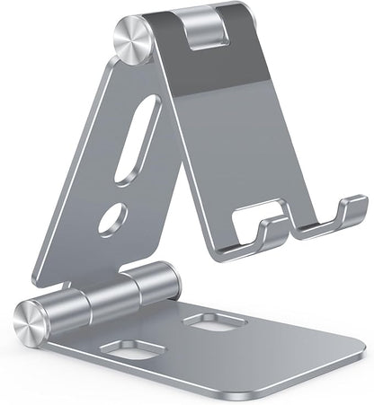 OMOTON Foldable Cell Phone Stand, C4 Portable Aluminum Phone Holder, Adjustable Phone Dock Cradle Compatible with iPhone 16/15/14 Pro Max, Samsung Galaxy, Small Tablets and Other Phones, Grey