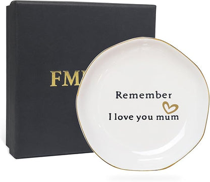 Fmeida Christmas Gifts for Mom from Daughter, Ceramic Ring Dish for Mom, Decorative Jewelry Tray - Remember I Love You Mum Small Trinket Tray, Birthday Mother's Day Thanksgiving Christmas Gifts