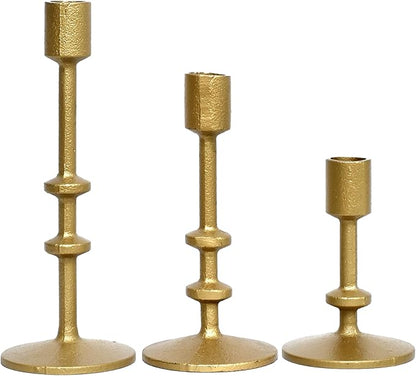 SwallowLiving Candle Holder Table Decor, Antique Brass Gold Taper Candle Holder Set of 3, Iron Candlestick Holders for Pillar Candles, Vintage Decor Centerpiece Table Decorations for Wedding Christmas