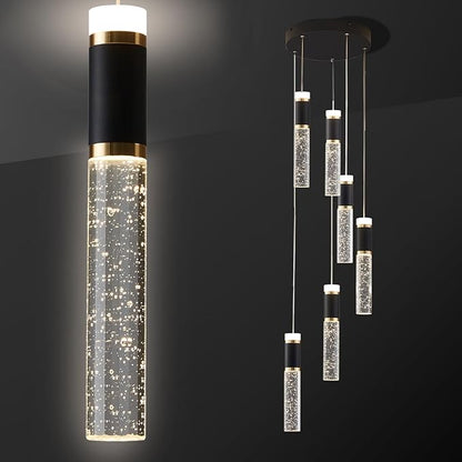6-Lights Led Chandelier, Black and Gold Crystal Modern Led Chandelier for Dining Room, Luxury Dimmable Enterway Led Pendant Lights Fixture with Remote Control Flush Mount