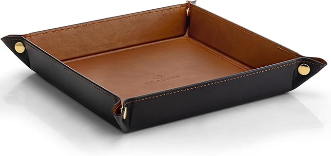 Valet Tray for Men Women, Nightstand Organizer Vanity Catchall Holder for Dresser Desk Storage Bedside, Travel PU Leather Jewelry Key Bowl Coin Watches and Candy Entryway Tray - Large, Light Brown