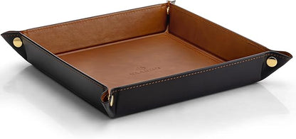 Valet Tray for Men Women, Nightstand Organizer Vanity Catchall Holder for Dresser Desk Storage Bedside, Travel PU Leather Jewelry Key Bowl Coin Watches and Candy Entryway Tray - Large, Light Brown