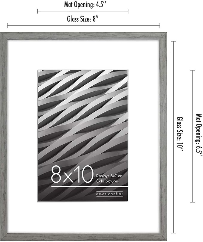 Americanflat 8x10 Picture Frame with Shatter-Resistant Glass - Use as 5x7 Frame with Mat or Display 8x10 Photo Without Mat - Streamline Collection - Picture Frames for Tabletop and Wall - Grey