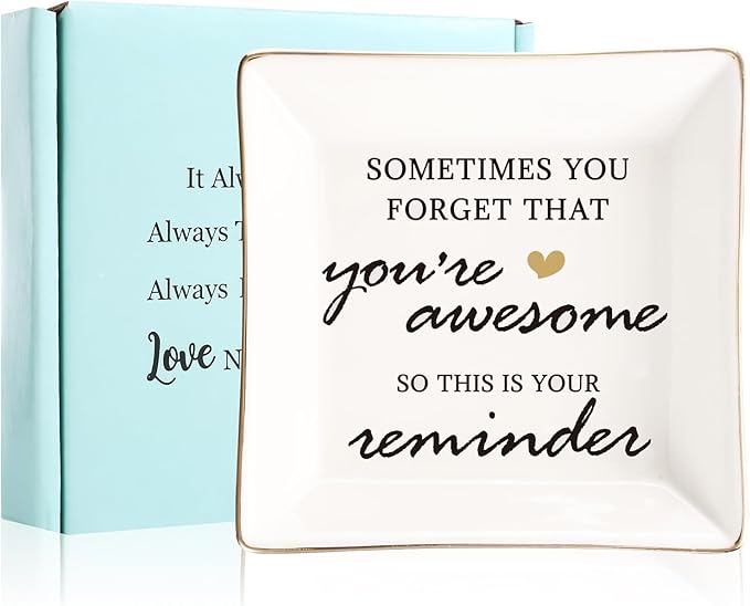 You're Awesome Gifts: Inspirational Gifts for Women - Best Friends, Mom, Sister, Coworker, Valentine's, Retirement, Christmas - Ceramic White Ring Trinket Dish Jewelry Tray