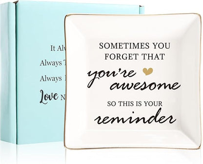 You're Awesome Gifts: Inspirational Gifts for Women - Best Friends, Mom, Sister, Coworker, Valentine's, Retirement, Christmas - Ceramic White Ring Trinket Dish Jewelry Tray