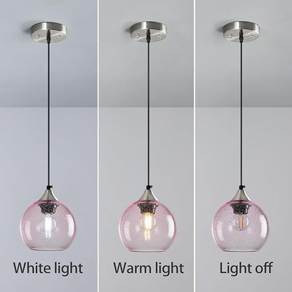 Pink Glass Pendant Lights Kitchen Island Globe Pendant Light Fixtures Modern Pendant Lighting for Bedroom Living Dining Room Light Fixture (5.9 in, 3 Pack)