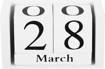 PATIKIL Vintage Wood Block Perpetual Calendar, Reusable Wooden Month Date Display Blocks for Desk Office Home Decoration 3.7", White