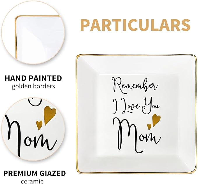 Mom Gifts from Sister Mothers Day Gifts Birthday Gifts for Mum Christmas Thanksgiving Gift Female Small Unique Trinket Tray Ceramic Jewelry Dish Ring Holder,Remember I Love You Mom