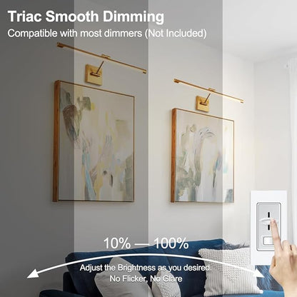 LED Picture Lights for Paintings, 24.4inch 3000K Adjustable Art Light Gallery LED Wall Light Wall Sconces for Art Work, Dimmable Hardwired Connection 14W CRI90+ Brass Golden-Like Finish, ETL
