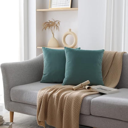 Set of 2 Velvet Throw Pillow Covers for Couch and Bed - 18"x18", Aqua