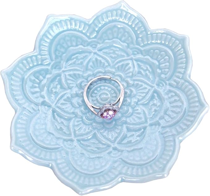 PUDDING CABIN Blue Mandala Ring Dish, Birthday Gift for Friend Female Women Mom Girls