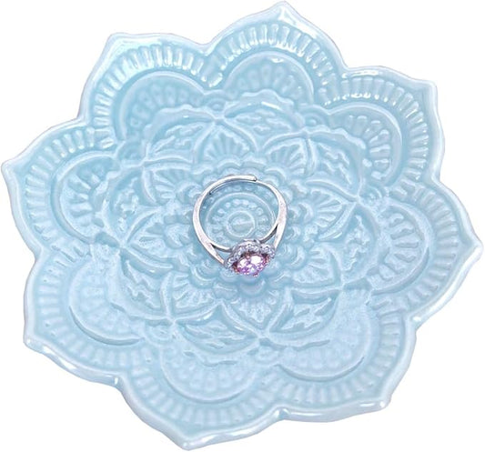 PUDDING CABIN Blue Mandala Ring Dish, Birthday Gift for Friend Female Women Mom Girls