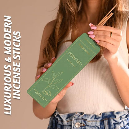Folkulture Incense Sticks with Holder (100 Sticks)| Pistachio Sweet Incense Stick for Meditation, Aromatherapy, Gifts for Women | No Charcoal,Organic,Non Toxic, 45 Mins, Long Burning Insence-Sticks
