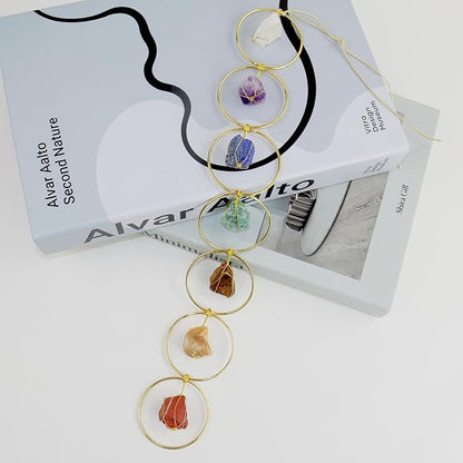 Anjiucc Handmade Natural Gemstone Crystal Hanging Ornaments 7 Chakra Feng Shui Ornaments for Home Decoration Window Decor