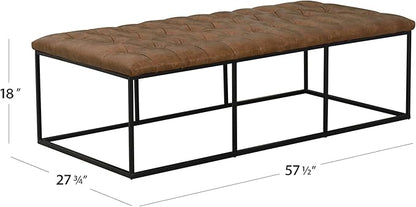 Homepop Home Decor | Large Upholstered Bench | Bench Ottoman with Storage for Living Room & Bedroom | Decorative Home Furniture (Light Brown PU Leather)