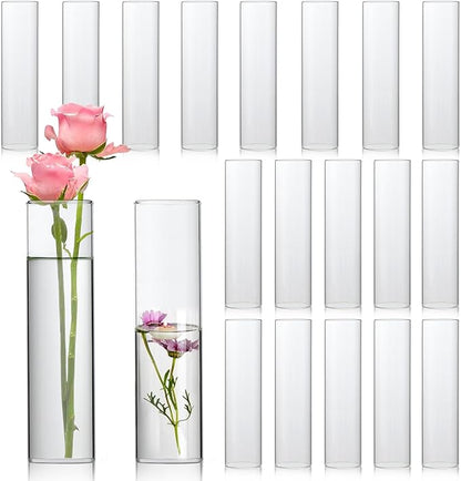 20 Pcs Glass Cylinder Bud Vases for Centerpieces, Birthday Party Wedding Centerpiece Table Decorations, Home Decor, Small Cylinder Living Bud Vases in Bulk for Flowers
