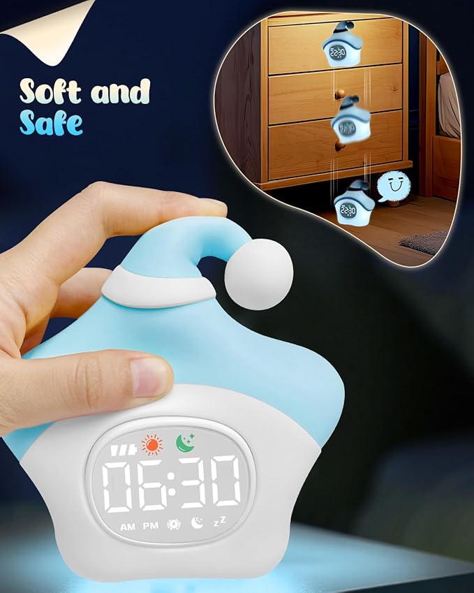 Star Alarm Clock with Night Light for Kids with Sleep Training and Sound Machine, Rechargeable Silicone Lamp OK to Wake Clock, Cute Animal Tabletop Lamp, Perfect Sleep Companion for Boys Girls, Blue
