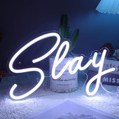 SYLHOME Slay LED Neon Light Sign Cool Boys Girls Preppy Bedroom Game Play Room Wall Decor Sign Club Pub Bar Man Cave Game Birthday Party Decoration USB 11.8" X 8" Cold white