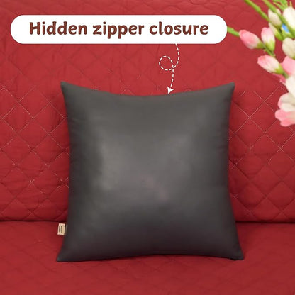 Lambskin Leather Pillow Cover, Hand Panel Stitched Leather Decorative Throw Pillow Covers for Couch Sofa Bed Living Room Garden (18x18 Inches, Dark Grey Pack of 2)